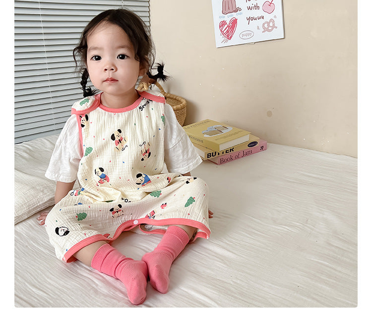 Baby Vest Sleeping Bag Summer Thin Gauze Pure Cotton Baby Kick-proof Sleeveless Children's Pajamas Air-conditioned Room Anti-cold