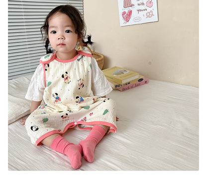 Baby Vest Sleeping Bag Summer Thin Gauze Pure Cotton Baby Kick-proof Sleeveless Children's Pajamas Air-conditioned Room Anti-cold
