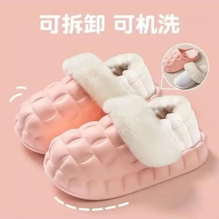 Women's Winter Cotton Slippers with a Stepping-On-Clouds Feel, Trendy Casual Closed-Toe Indoor Waterproof Warm Thick-Soled Cotton Slippers for Women