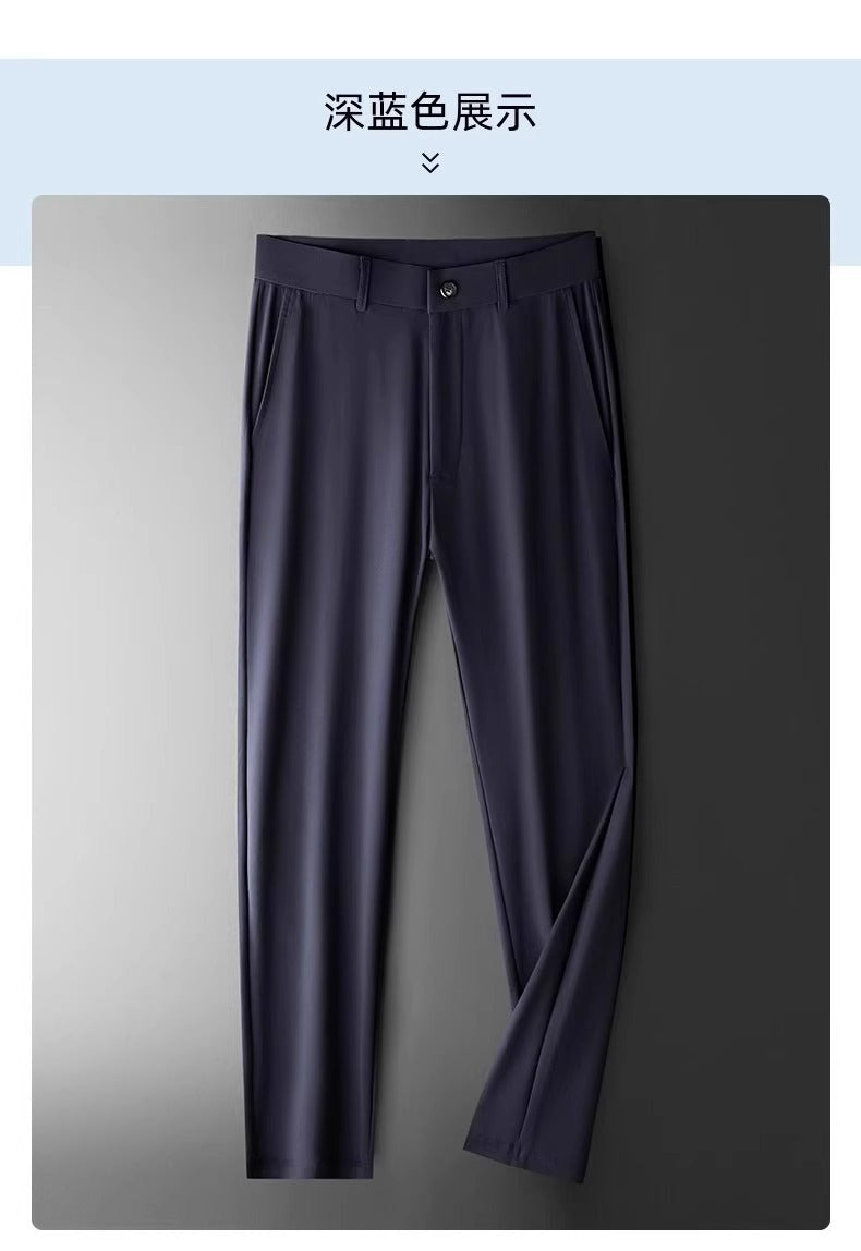 Wholesale men's ice silk trousers new casual pants men's slim-fit high stretch pants men's non-ironing black business men