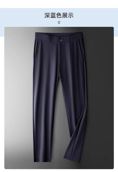 Wholesale men's ice silk trousers new casual pants men's slim-fit high stretch pants men's non-ironing black business men