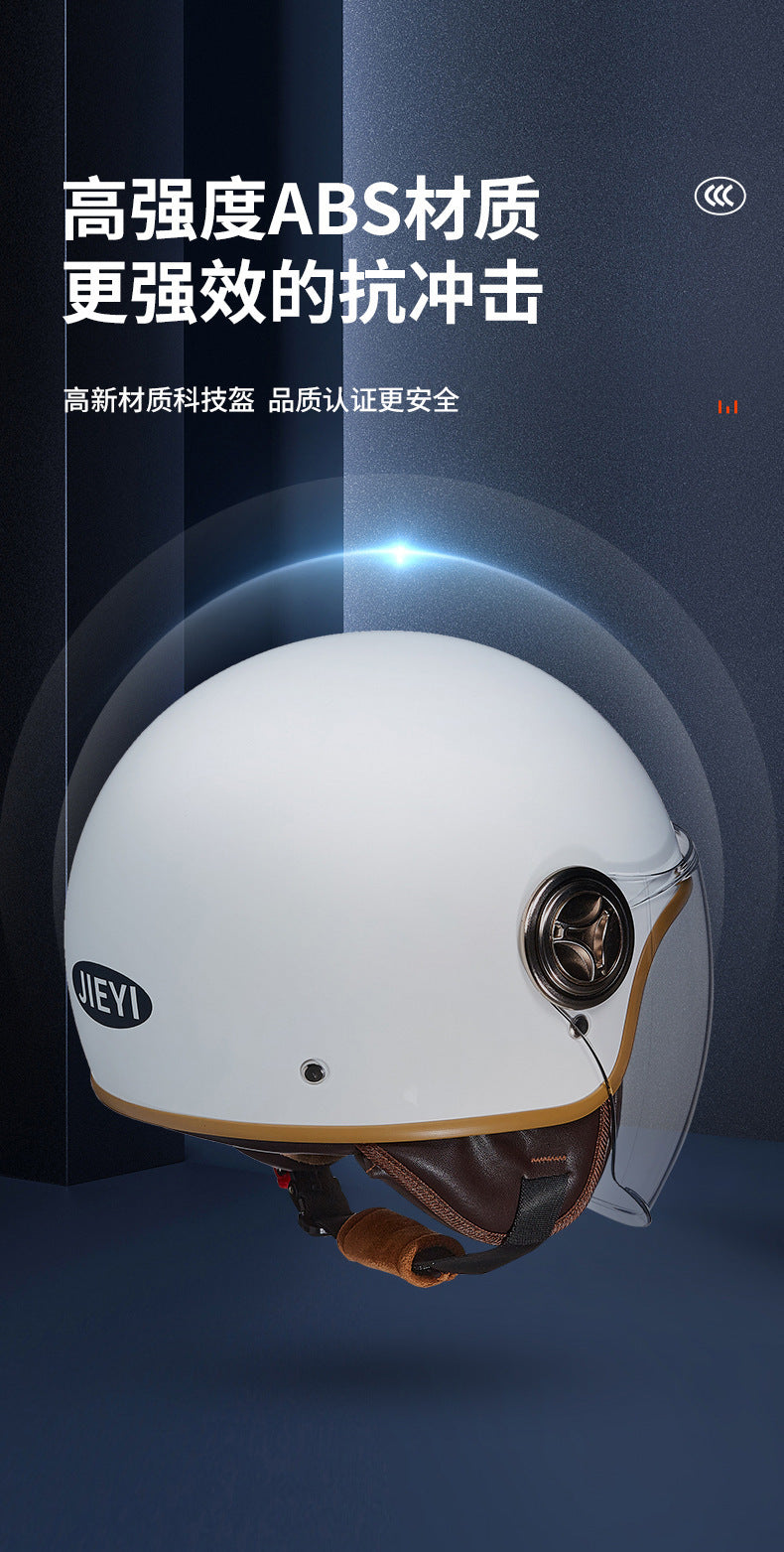 3C Certified Helmet for Women, Electric Vehicle, Men's Motorcycle, All-Season Half Helmet, Winter Warm and Anti-Fog Retro Helmet