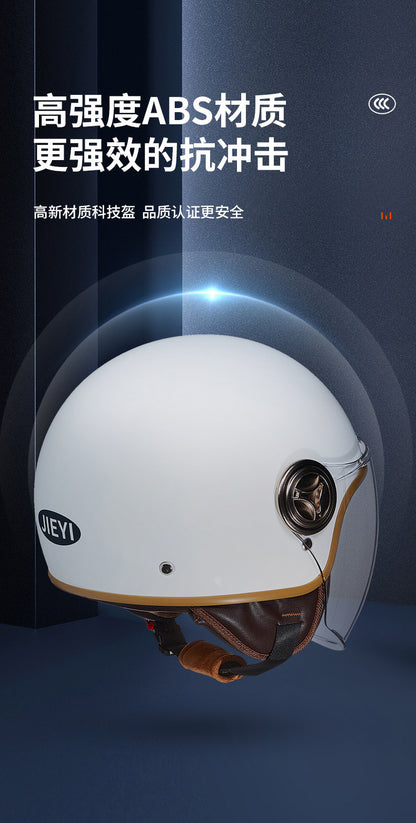 3C Certified Helmet for Women, Electric Vehicle, Men's Motorcycle, All-Season Half Helmet, Winter Warm and Anti-Fog Retro Helmet