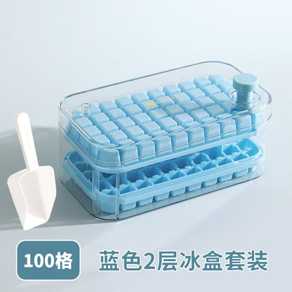 Ice Cube Mold Food Grade Household Pressed Ice Tray Large Capacity Ice Cube Storage Box Refrigerator Homemade Frozen Ice Artifact