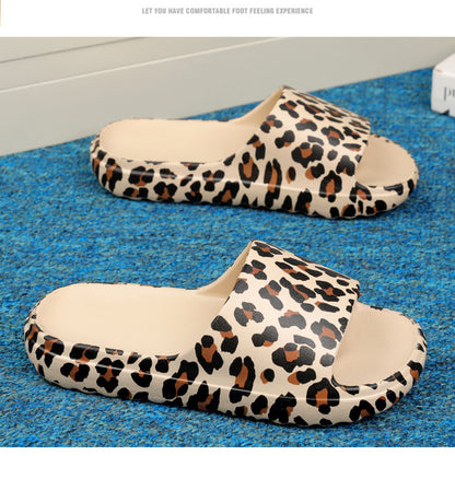 Foreign Trade Wholesale Leopard Print Slippers for Outer Wear Korean Style Printed Slippers for Couples Outdoor Sandals Women's Thick-Soled Bathroom Slippers