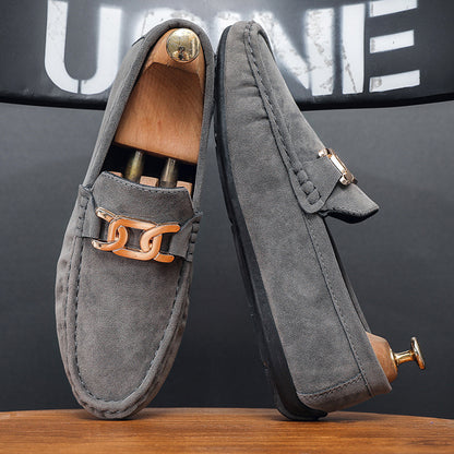 Doudou Shoes Men's Autum 2024 New Frosted Suede Lazy One-Leg Small Leather Shoes Loaf Driving Shoes for Men