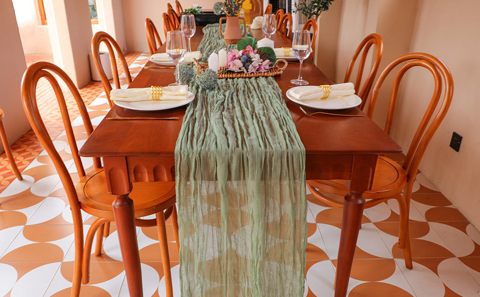 Cross-border foreign trade wholesale Bali yarn wrinkled table flag twist table flag tablecloth wedding party decoration wrinkled table flag