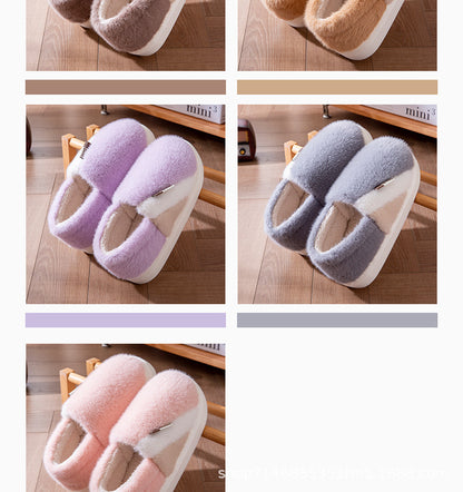 Cotton Slippers Winter Men's Thick-Soled Eva Silent Anti-Slip Home Fleece-Lined Thickeneded Warm Cross-Border Furry Slippers with Heels