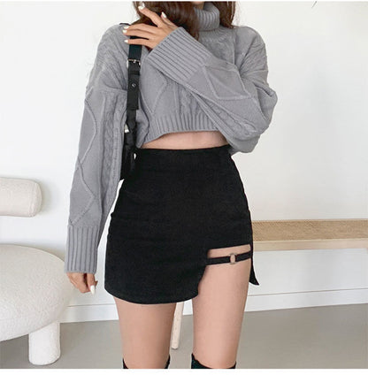 Black Skirt, Hip-Covering Skirt, Female Summer Sexy Sexy Short Skirt, Petite Design, High-Waisted Skirt, Trendy Autumn and Winter