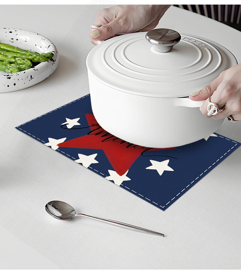 JIT Cross Border Independence Day Placemat Amazon New Linen Printed Placemat Star Flag Dining Table Decorative Placemat