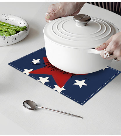 JIT Cross Border Independence Day Placemat Amazon New Linen Printed Placemat Star Flag Dining Table Decorative Placemat
