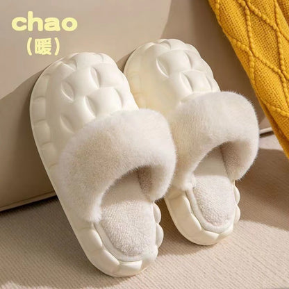Women's Winter Cotton Slippers with a Stepping-On-Clouds Feel, Trendy Casual Closed-Toe Indoor Waterproof Warm Thick-Soled Cotton Slippers for Women