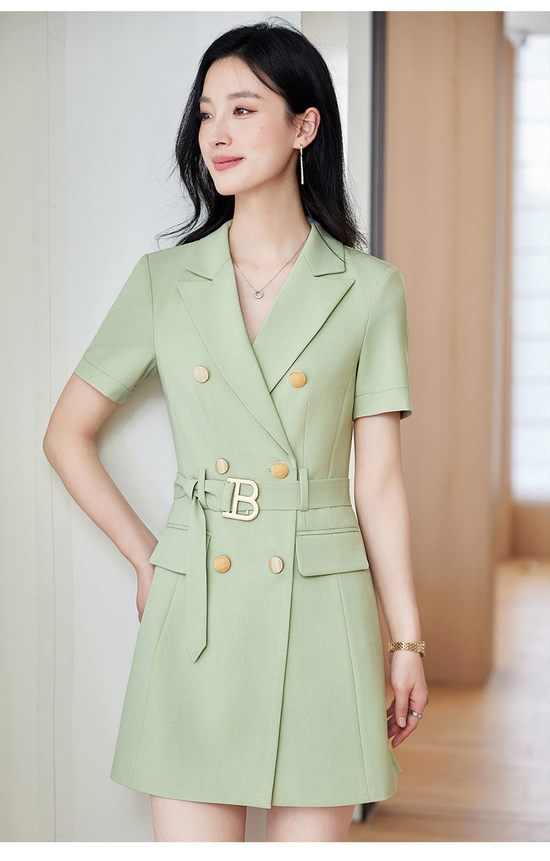 French Hepburn Style Small Black Dress High Sense High Cold Royal Sister Fried Street Small Fragrance Style Pleated Professional Suit dress Summer