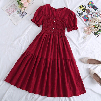 Chiffon Short-sleeved Dress for Women New ins Sense Niche Mid-length French Douyin Slimming Look Skirt