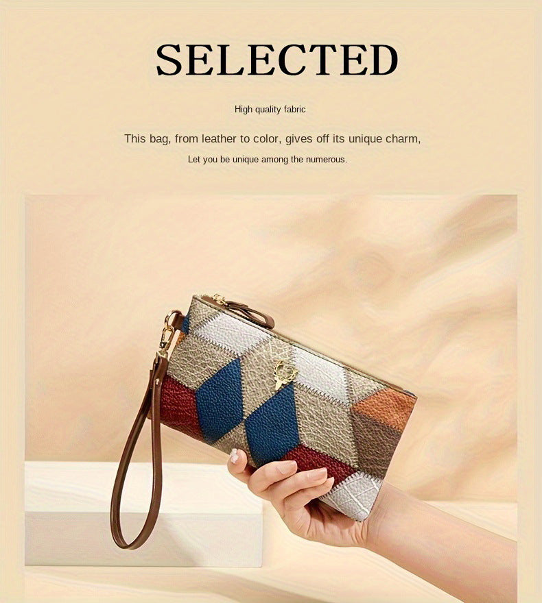New Fashion Small Square Bag, Cross-Border High-End Retro Wallet, Versatile Zipper Bag, Women's Trendy Color-Blocking Clutch Bag