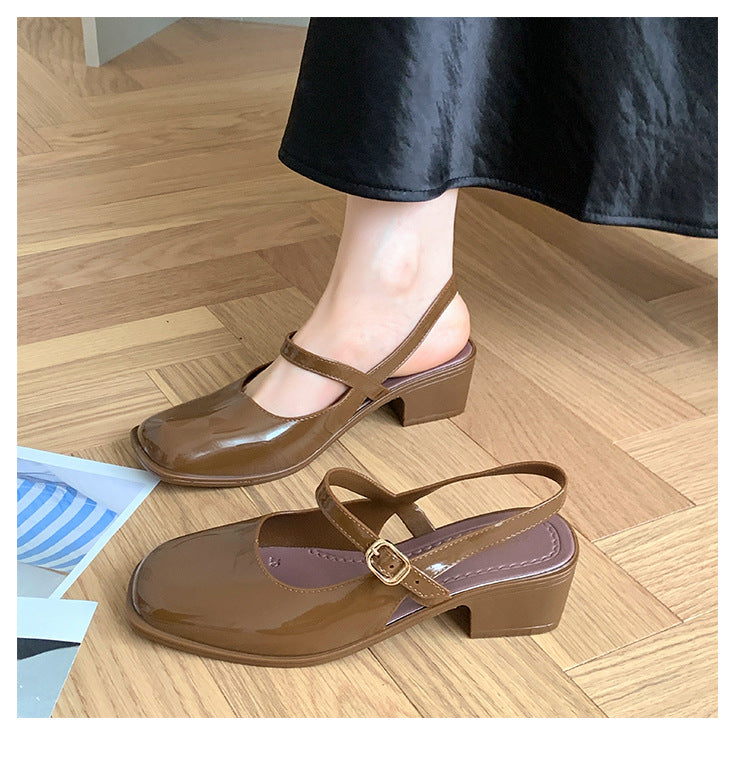 Southeast Asia New Style Baotou Wedge Buckle Fashion All-match Mary Jane Thick Heel Shallow Mouth Shoes for Women Summer