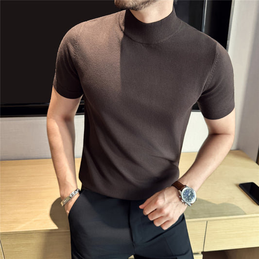 Tiktok Taobao Dropshipping Men's Short-Sleeve Knitwear, Fashionable Versatile Half-Turtleneck Slim-Fit Half-Sleeve Sweater Base Shirt by PDG ibma