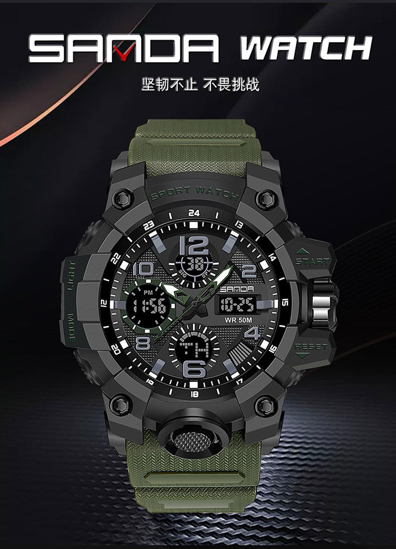Sanda Hot-Selling Watch Korean Version Student Party Multi-Functional Waterproof Alarm Clock Electronic Watch Cool Dual Display Luminous Sports Watch by PDG ibma