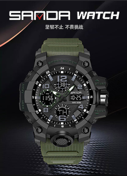 Sanda Hot-Selling Watch Korean Version Student Party Multi-Functional Waterproof Alarm Clock Electronic Watch Cool Dual Display Luminous Sports Watch by PDG ibma
