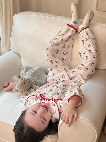 Princess Style Children's Lapel A-Class Cartoon Loungewear Set 2026 Spring New Baby Sweet and Cute Pajamas and Sleep Pants