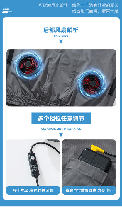 Cross-Border Summer Cooling Air-Conditioning Clothing with Fan Refrigeration Workwear Outdoor Heatstroke Prevention Fan Clothing Men's Labor Protection Clothing Work Clothes