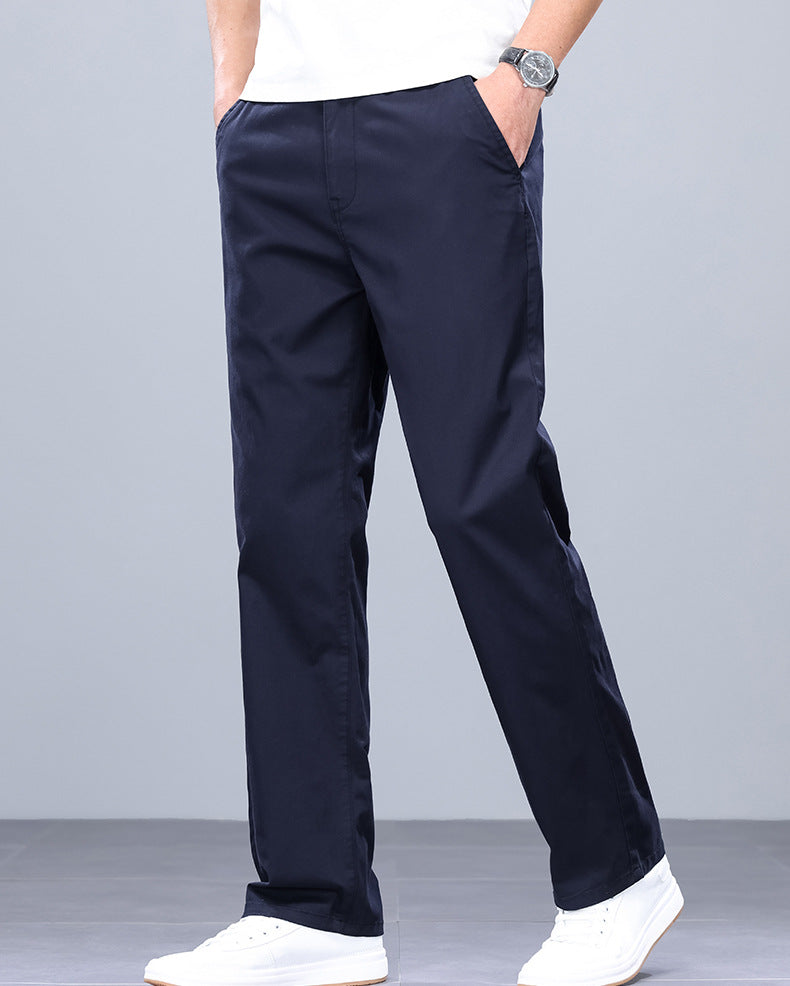 Binhaolu Men's Clothing High-End Pure Cotton Casual Pants for Men, Autumn and Winter Style with Fleece, New Business Style Men's Pants in Navy Blue