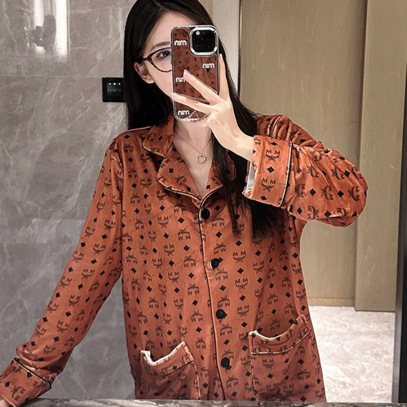 2026 New Style Island Velvet Pajamas for Women, Autumn and Winter High-End Luxury Set, Internet Celebrity Long-Sleeve Thickened Warm Loungewear