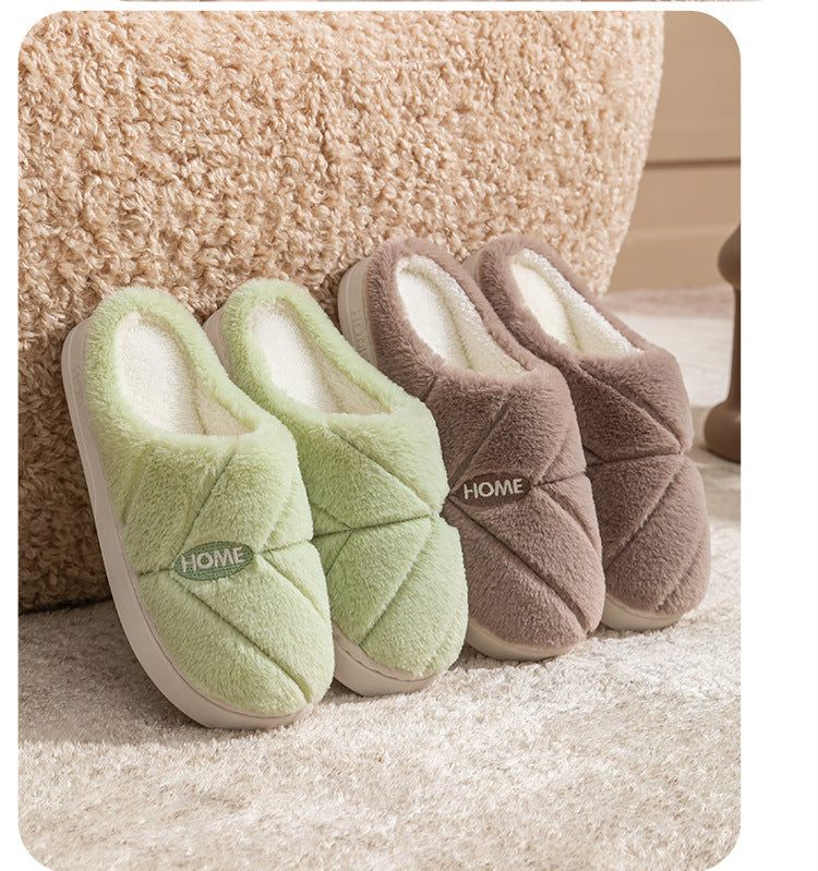 Winter Cotton Slippers for Women, Fleece-Lined, Indoor, Non-Slip, Warm, Thick-Soled, Wear-Resistant, Essential for Home Use, Couple's Cotton Patchwork New Style