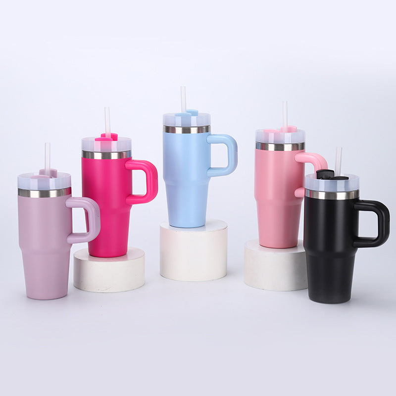 14oz Large-Capacity Handle Car Cup 304 Stainless Steel Thermal Insulation Ice Cup Outdoor High-Looking Straw Cup