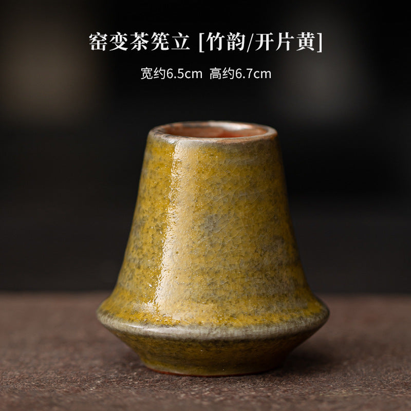 Yao Bian Bamboo Style Ceramic Matcha Four-Piece Set Japanese Matcha Making Tools Tea Bowl Tea Whisk Stand Tea Brush Tea Spoon Accessories