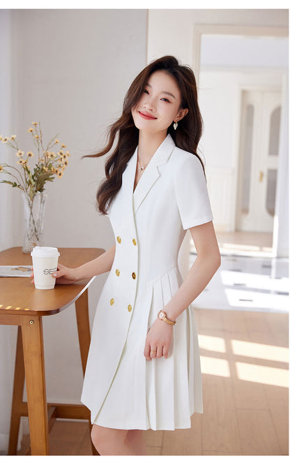 French Hepburn Style Small Black Dress High Sense High Cold Royal Sister Fried Street Small Fragrance Style Pleated Professional Suit dress Summer