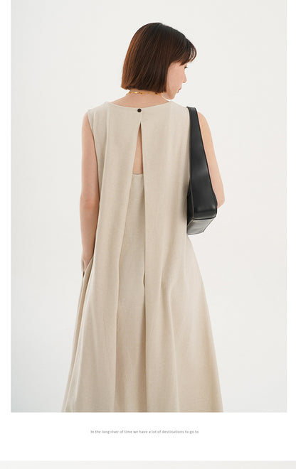 Korean Chic2026 Summer French Design Loose Backless Sleeveless Vest Dress Casual Age-Reducing Long Dress