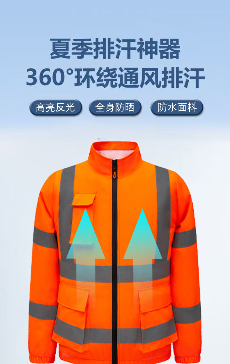 New Cooling Air-Conditioning Clothing, Reflective Long-Sleeved Work Clothes with Three Fans, Labor Protection Clothing, Outdoor Sun Protection Duty Clothing