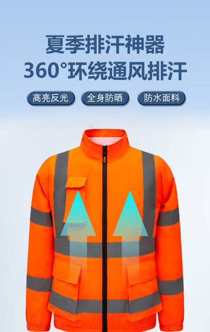 New Cooling Air-Conditioning Clothing, Reflective Long-Sleeved Work Clothes with Three Fans, Labor Protection Clothing, Outdoor Sun Protection Duty Clothing