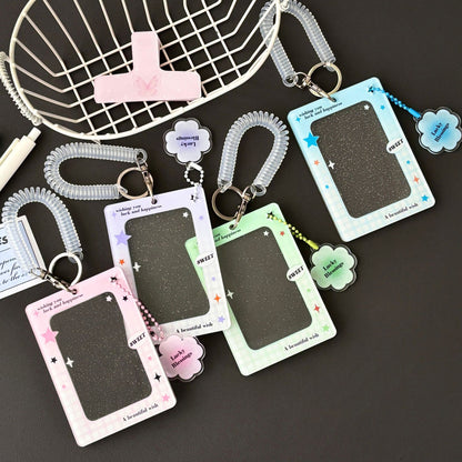 Original Ins Four-Leaf Clover Transparent Glitter Card Holder Acrylic Small Card Holder Small Card Id Card Card Film Card Holder