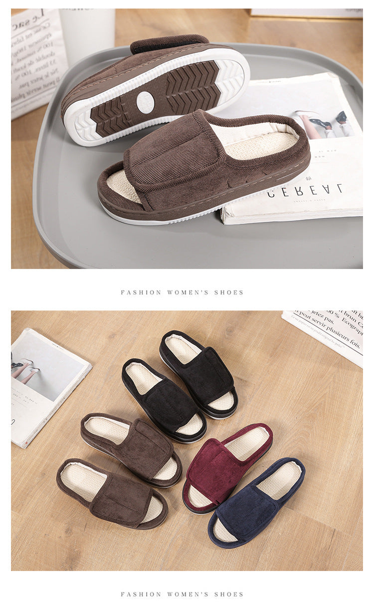 Factory direct wholesale Velcro loose feet wide fat swollen adjust middle-aged men's and women's cloth shoes linen slippers foreign trade