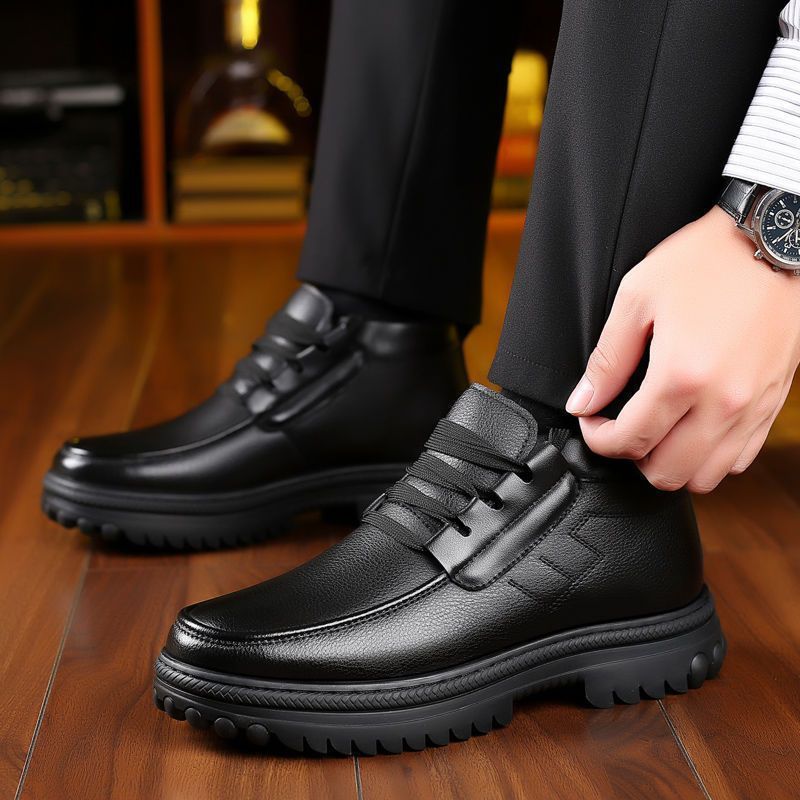 Men's Cotton Shoes Winter Fleece-lined Thickened Warm Real Cowhide Fleece Shoes Gao Bang Non-slip Deodorant Work Shoes Dad Shoes