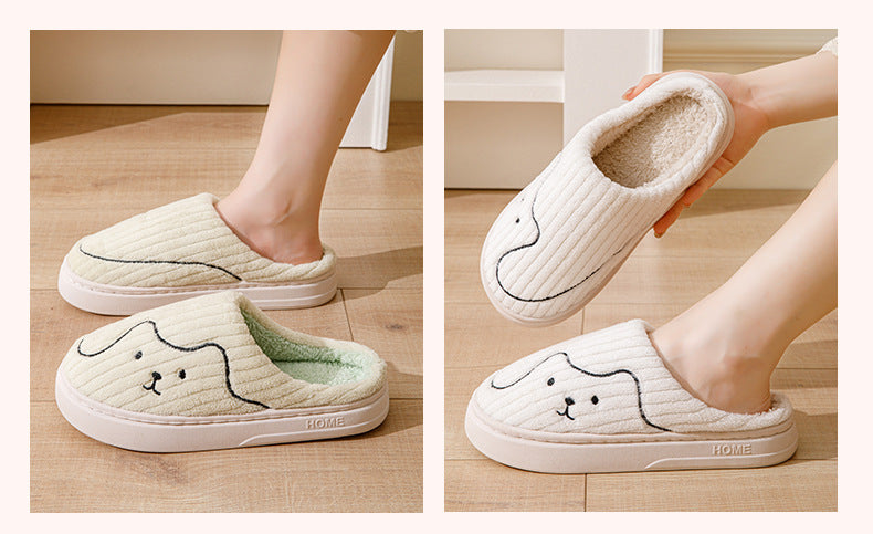 Cotton Slippers for Women in Autumn and Winter Cartoon Indoor Non-Slip Dormitory Home Warm Couple Plush Cotton Shoes for Men