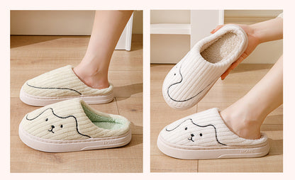 Cotton Slippers for Women in Autumn and Winter Cartoon Indoor Non-Slip Dormitory Home Warm Couple Plush Cotton Shoes for Men