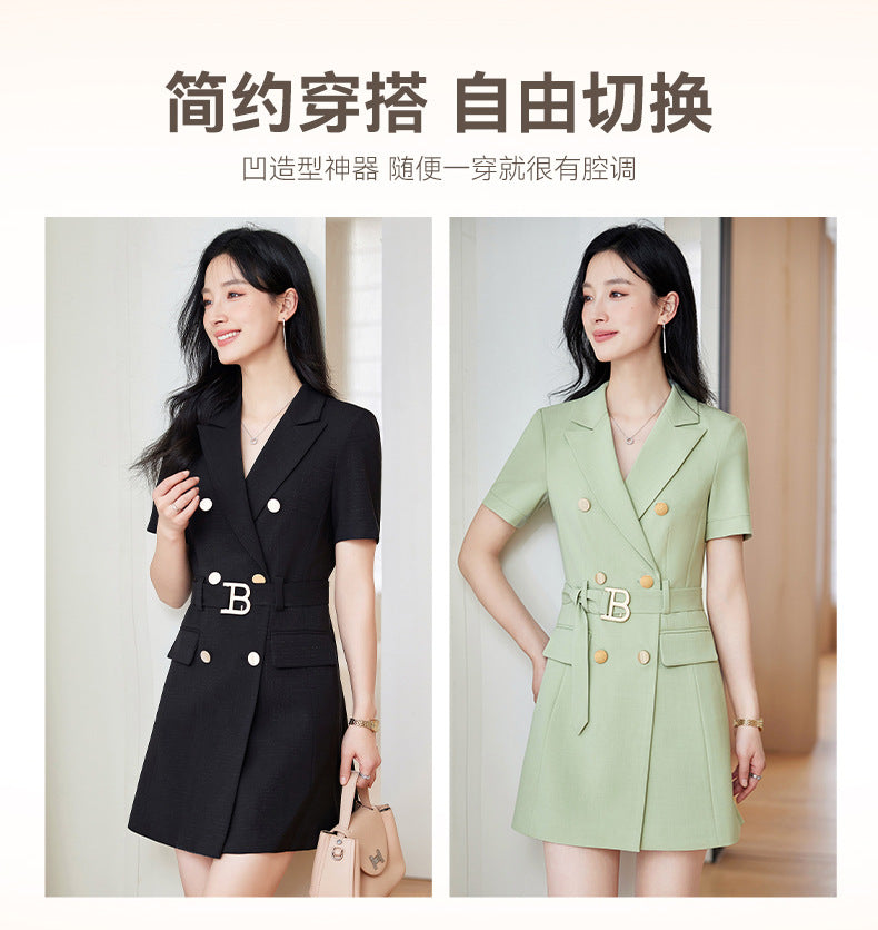 French Hepburn Style Small Black Dress High Sense High Cold Royal Sister Fried Street Small Fragrance Style Pleated Professional Suit dress Summer