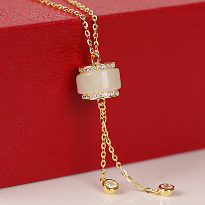 Source Factory S925 Sterling Silver Necklace Hetian Jade Passepartout Small Waist Tassel Pendant Summer Light Luxury Niche Accessories