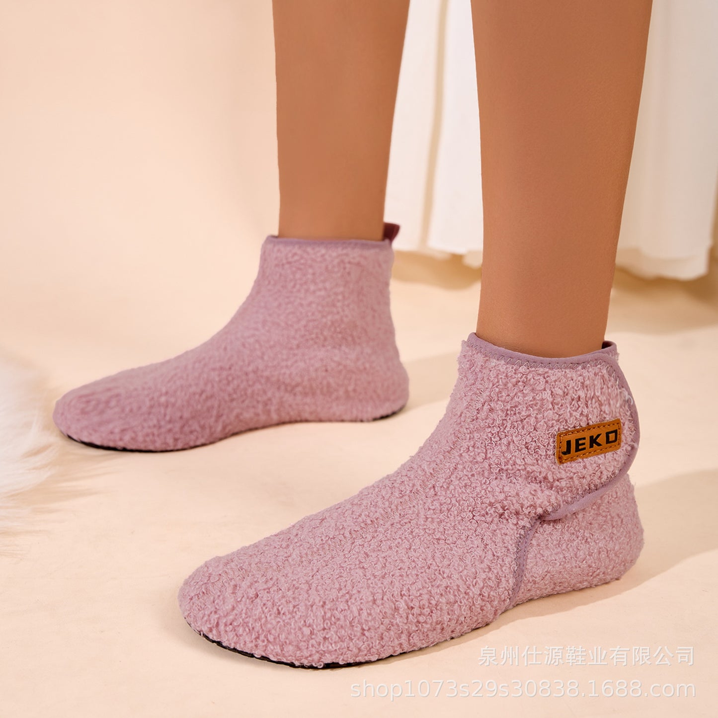 Cross-Border Large Size Shein Winter New Women's Velcro Home Indoor Non-Slip Warm Long Plush Snow Boots