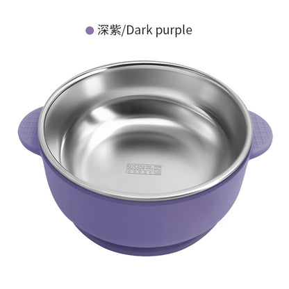 Cross-border Stainless Steel Children's Bowl Household Cute Baby Drop-resistant Heat-insulated Tableware Kindergarten Children's Rice Bowl with Suction Cup
