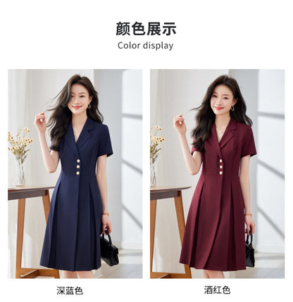[Elegant Long Skirt] V-neck Short-sleeved dress High-end Work Clothes Mid-length Skirt Spring and Summer Business Wear Uniform