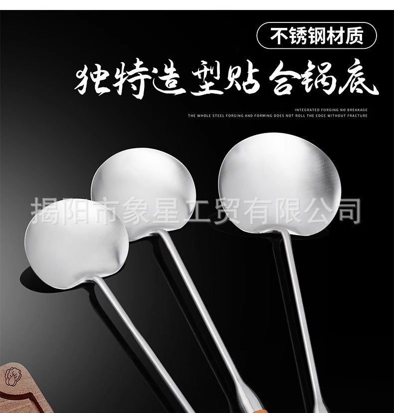316 food grade stainless steel spatula kitchen home cooking spatula special stir-frying spoon solid wood handle 304 mushroom spatula