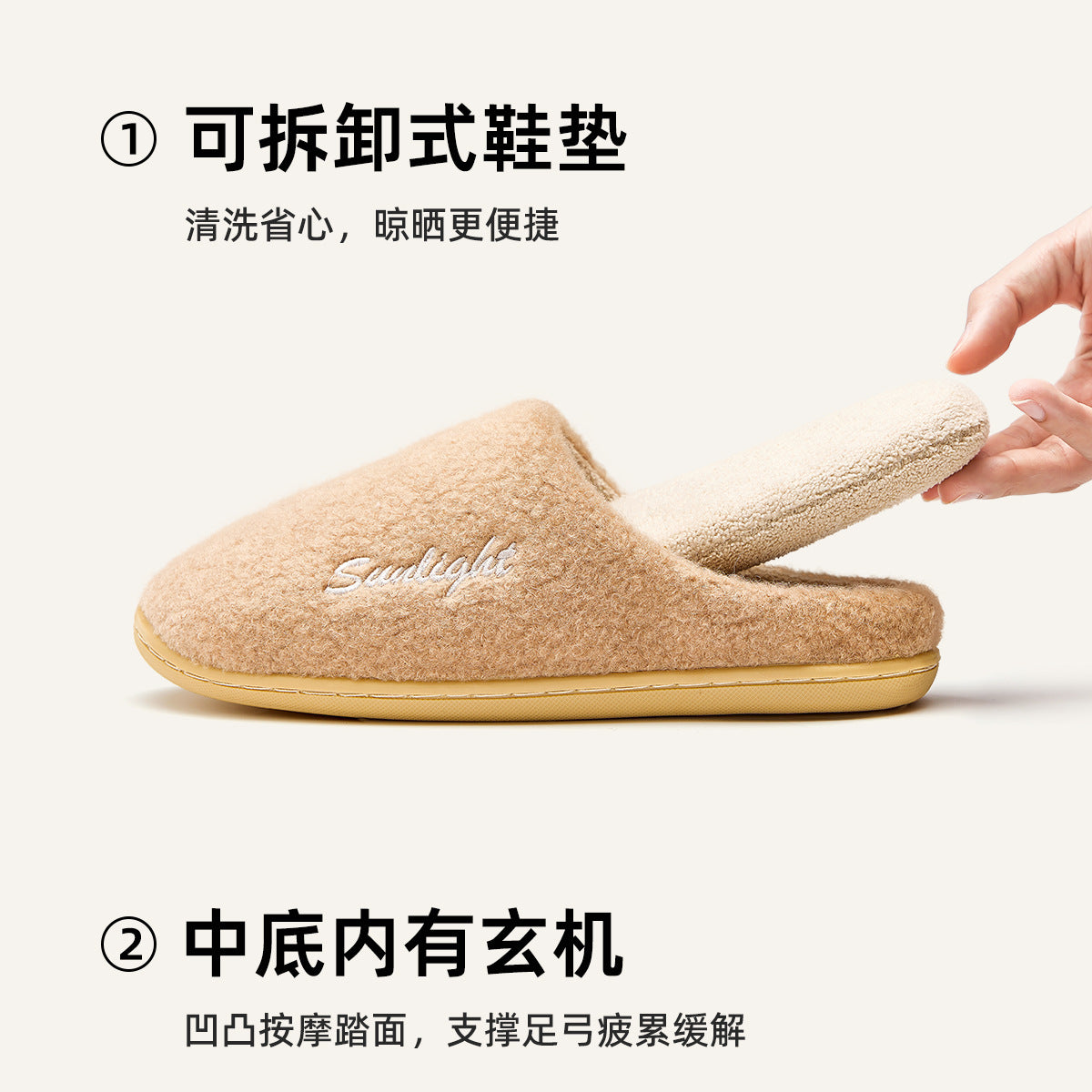Silent Cotton Slippers for Women, Autumn and Winter 2026 New Model, Indoor Home Warm Plush Massage Detachable Cotton Slippers for Men