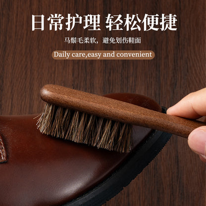 Beech Horsehair Brush for Leather Shoes, Oiling, Polishing, Dust Removal, Shoe Brush, Horsehair Cleaning Brush for Shiny White Shoes