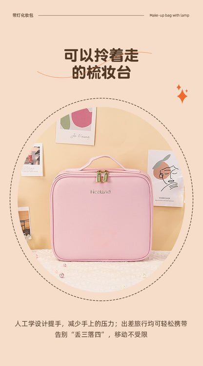 New Style Cosmetic Bag with Light and Mirror Led Light Rechargeable Portable Travel Makeup Cosmetics Cosmetics Bag Ins Style