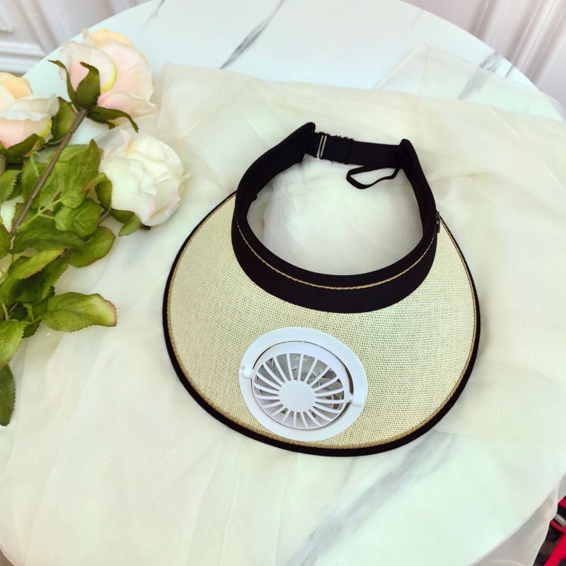 Summer Rechargeable Fan Adult Hat with Strong Wind, Empty Top and Large Brim, Outdoor Leisure, a Must-Have for Men and Women When Traveling