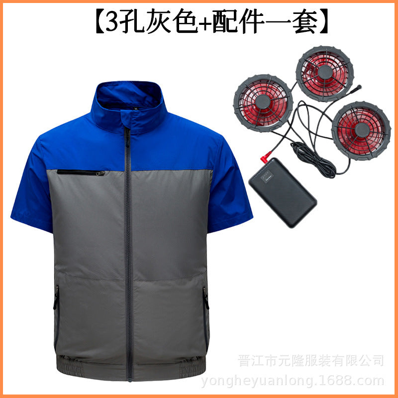 Cross-Border Summer Cooling Air-Conditioning Clothing with Fan Refrigeration Workwear Outdoor Heatstroke Prevention Fan Clothing Men's Labor Protection Clothing Work Clothes